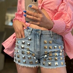 Studded Denim Shorts